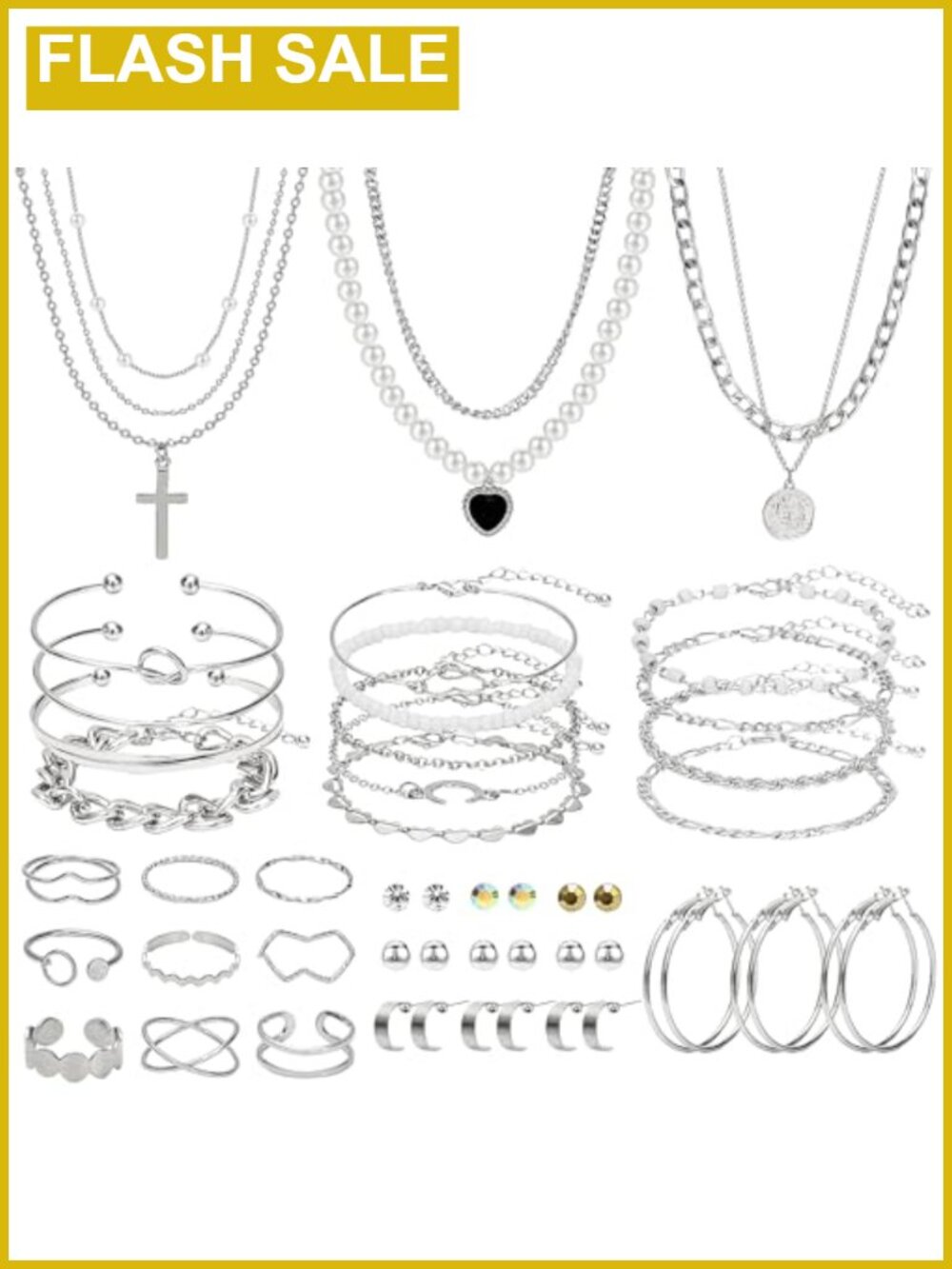 49 Pc Gold Jewelry Set for Women Hypoallergenic Alloy Necklaces Rings Earrings